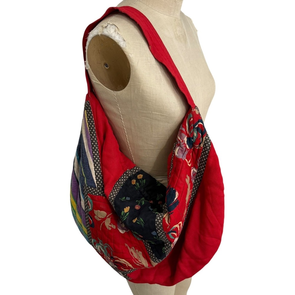 Vintage Koos Van Den Akker Red Patchwork Quilted Hobo Bag Art To Wear